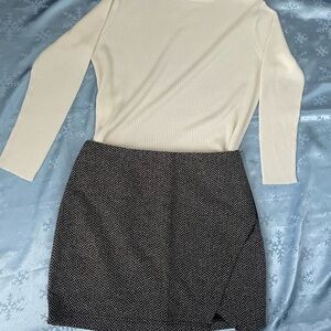 Winter outfit Hem & Thread Black and White Mini Skirt.Sag Harbor turtleneck top.